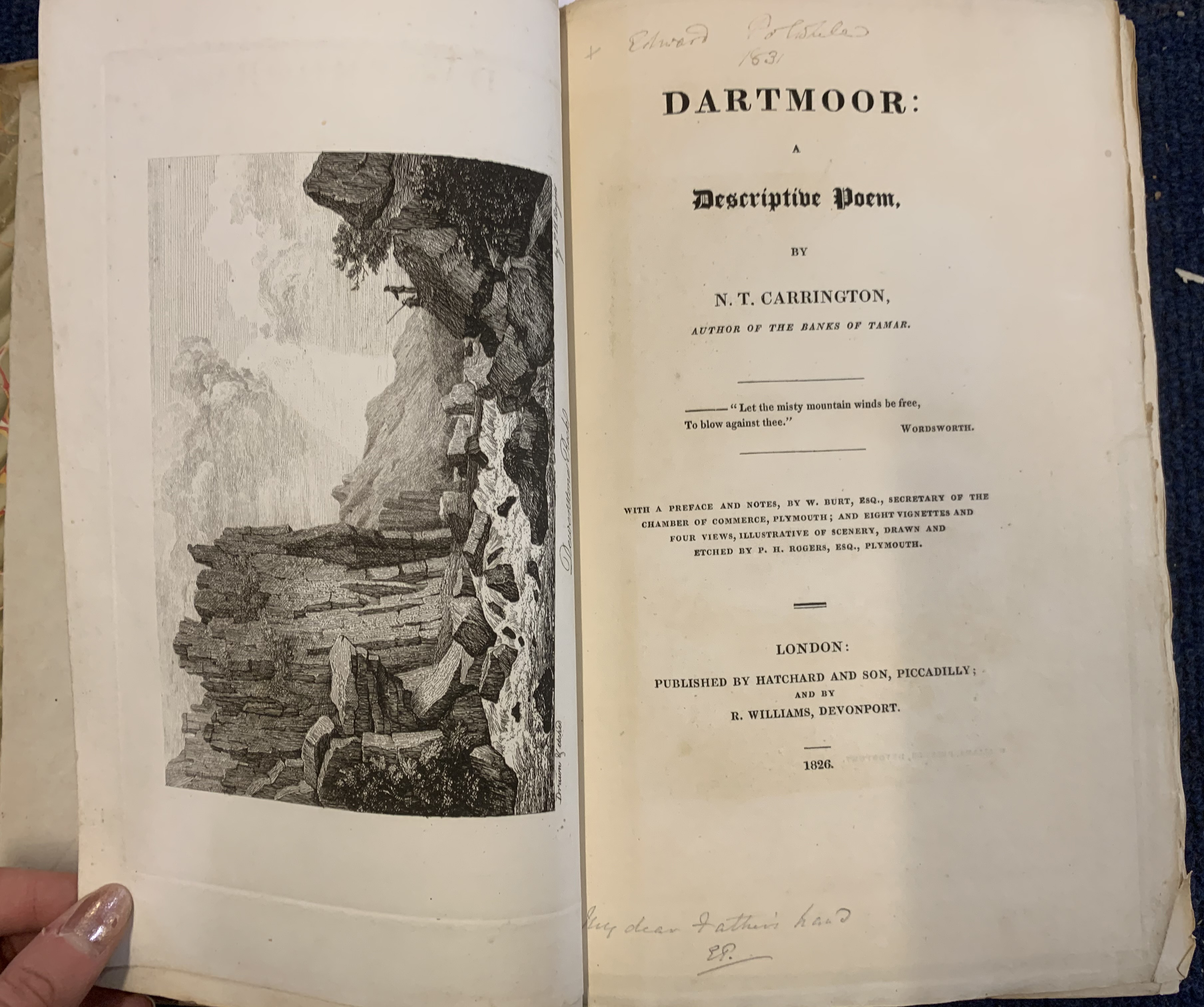 NOEL THOMAS CARRINGTON:DARTMOOR A DESCRIPTIVE POEM, London, Hatchard & Son, Devonport, E Williams