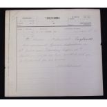 Russian telegraph form, 1894, completed by Prince of Wales (later Edward VII) to Queen Victoria re