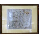 SAXTON/KIPP: CAMBRIDGE, engraved hand coloured map circa 1637, approx 280 x 315mm, framed and