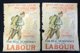 Three Great War Labour election posters circa 1918 WILL DYSON "VOTE LABOUR, YOU COULD NOT MAKE WAR