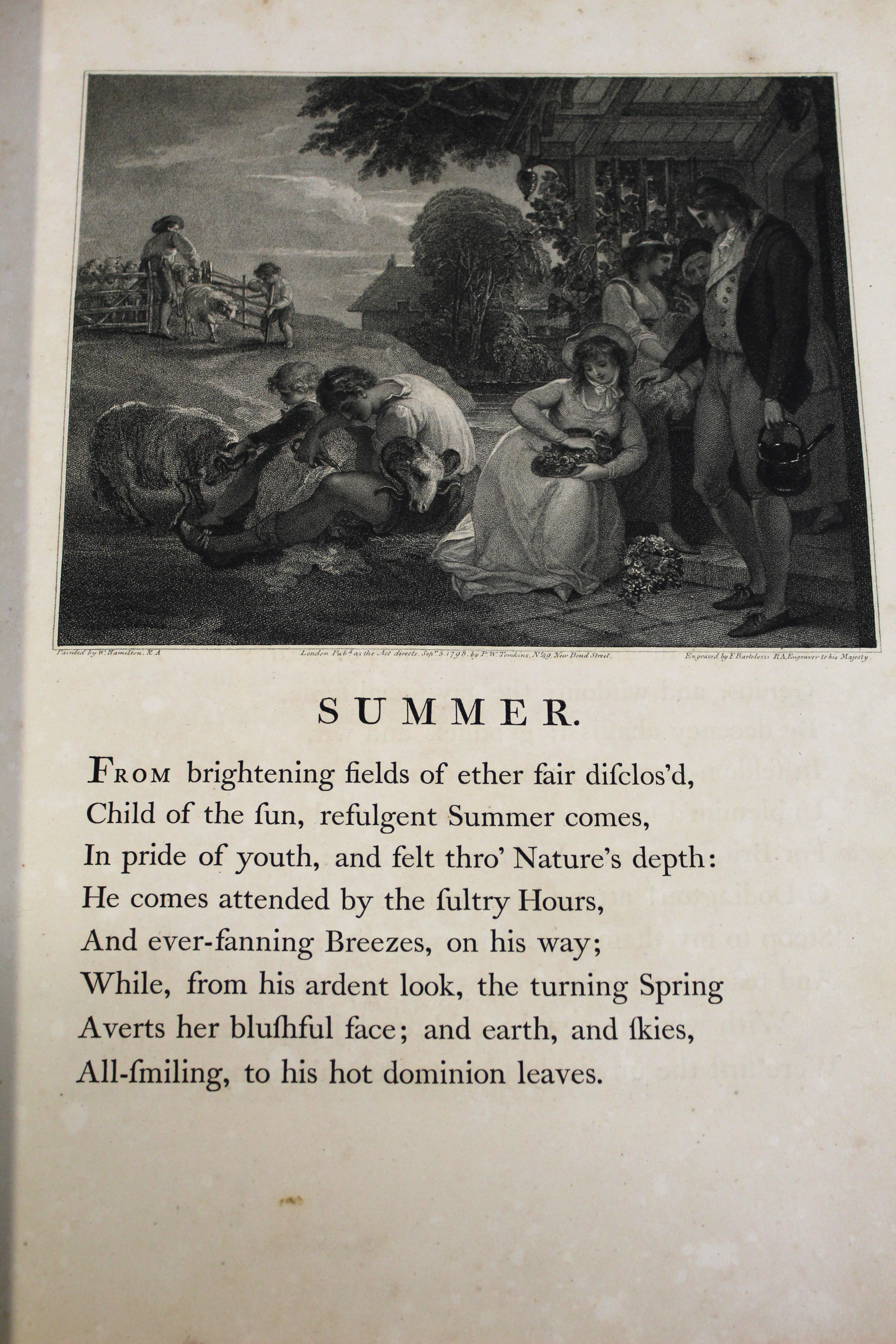 JAMES THOMSON: THE SEASONS...ILLUSTRATED WITH ENGRAVINGS BY F BARTOLOZZI, RA AND P W TOMKINS, - Image 2 of 3