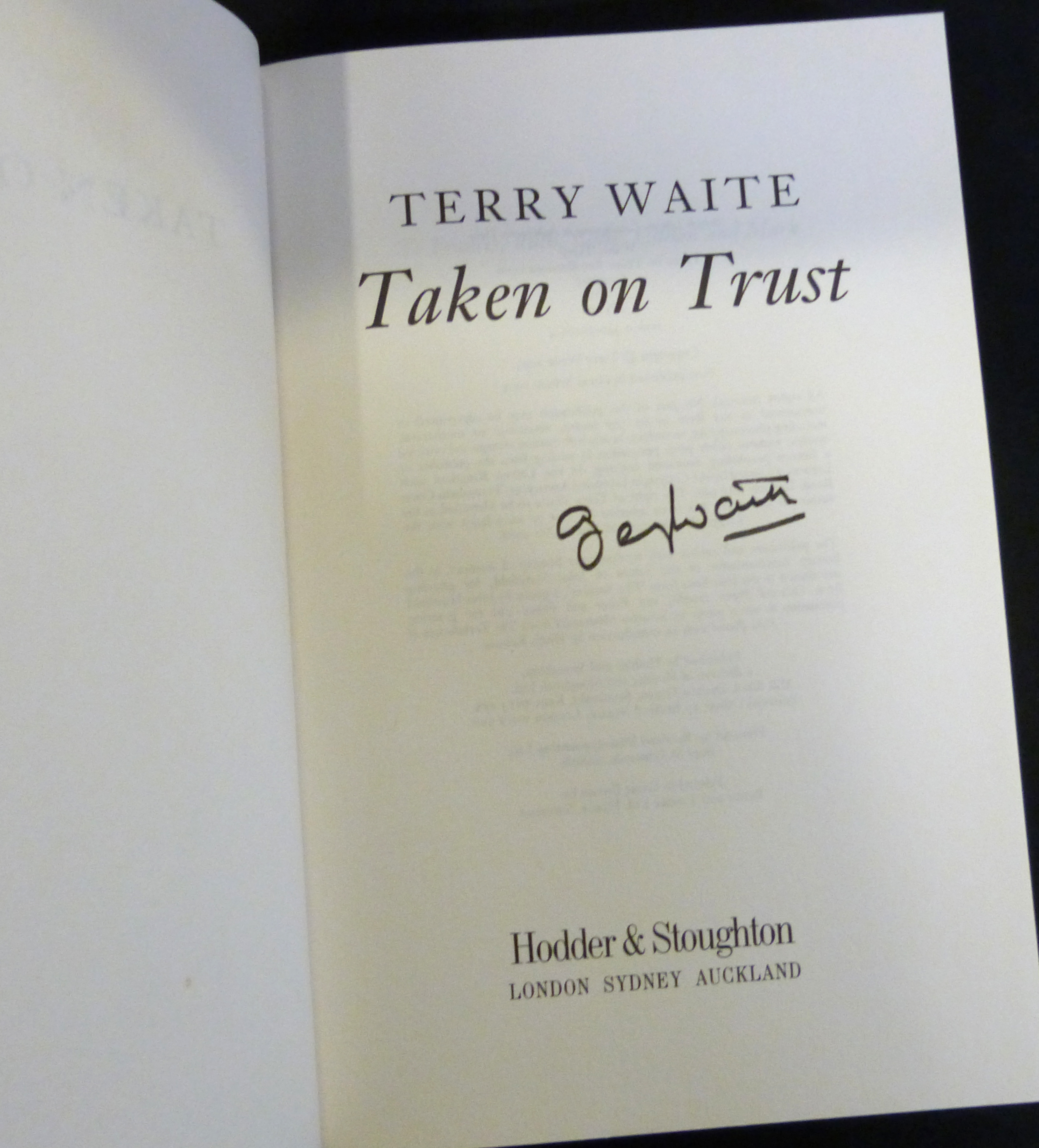 TERRY WAITE: TAKEN ON TRUST, London, Hodder & Stoughton, 1993, 1st edition, signed, original - Image 4 of 8