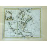 THOMAS JEFFERYS: NORTH AMERICA, engraved hand coloured map circa 1750, approx 180 x 225mm, framed
