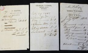 Three vintage inn receipts, 1806, 1812 and 1817 (3)