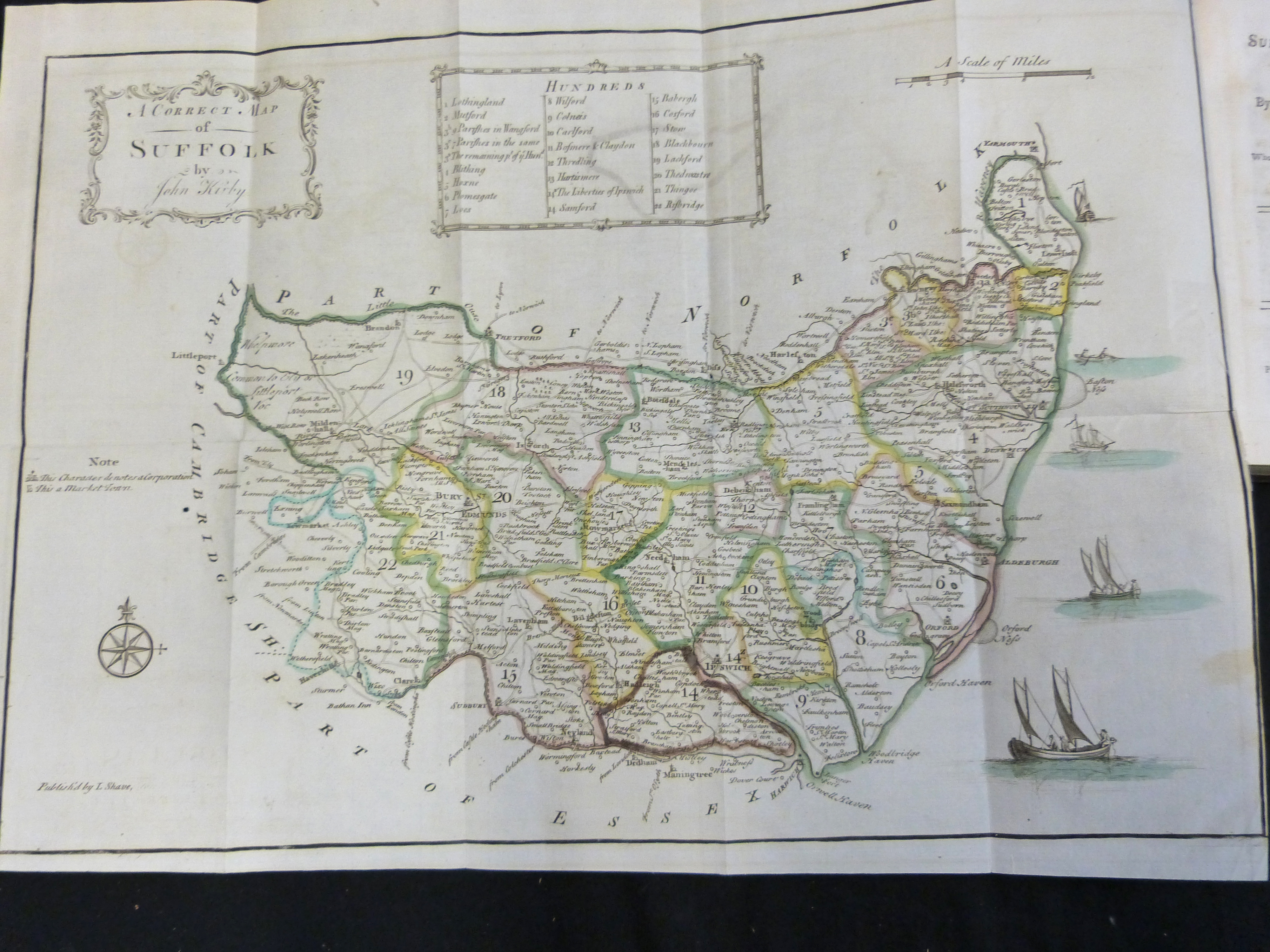 JOHN KIRBY: THE SUFFOLK TRAVELLER..., London, J Shave, 1764, 2nd edition, 5 engraved folding maps as - Image 4 of 4