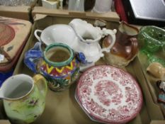 BOX OF CERAMICS INCLUDING TWO DOULTON HARVEST WARE JUGS