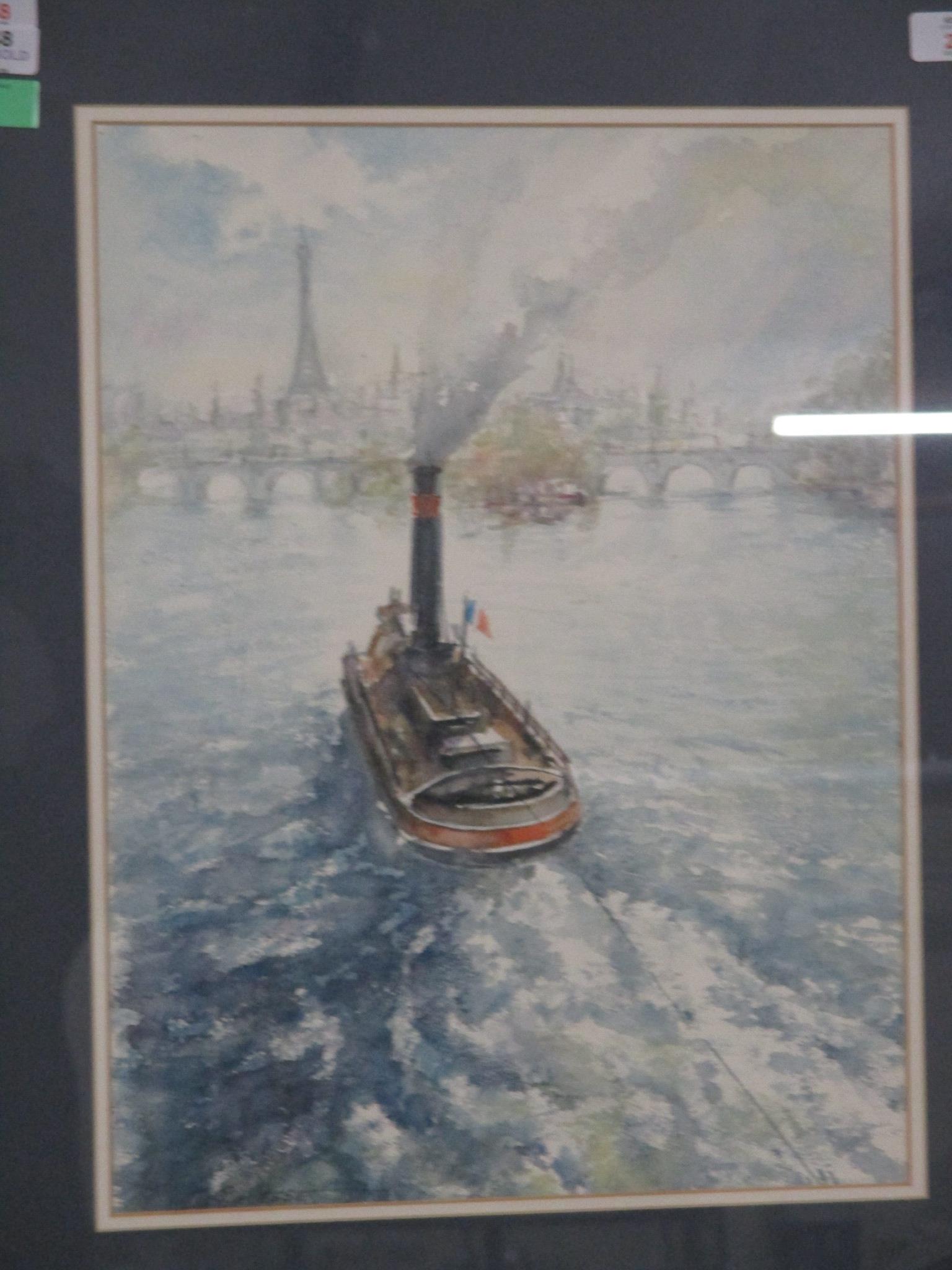 UNSIGNED WATERCOLOUR DEPICTING A TOWING BARGE