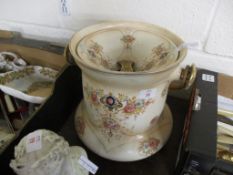 LATE 19TH CENTURY FIELDINGS POTTERY BUCKET AND COVER WITH WICKER HANDLE