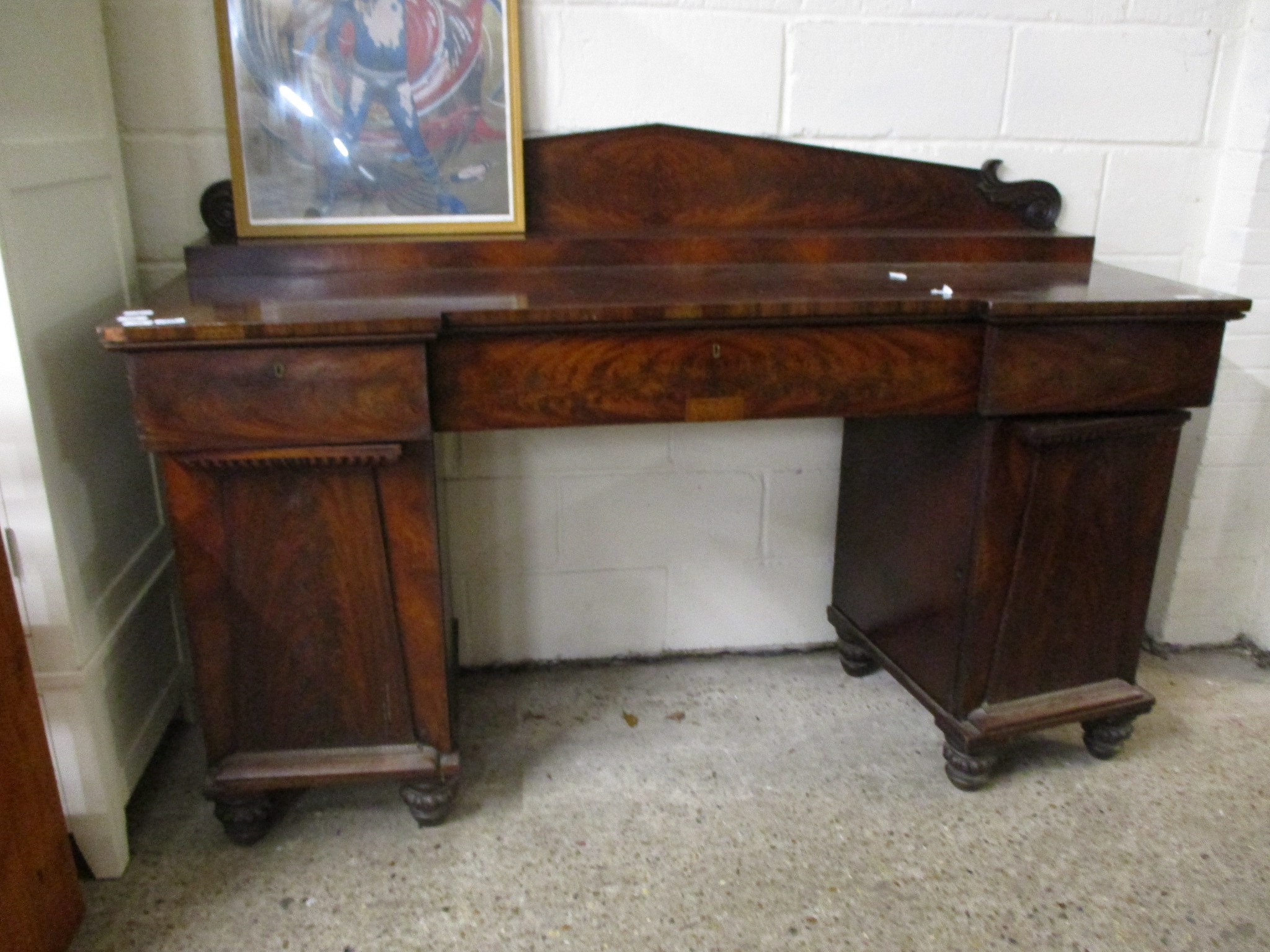 19TH CENTURY MAHOGANY TWIN PEDESTAL SIDEBOARD, 178CM WIDE