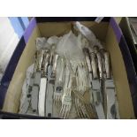 BOX CONTAINING QUANTITY OF FLATWARES, KNIVES AND FORKS BY VINERS