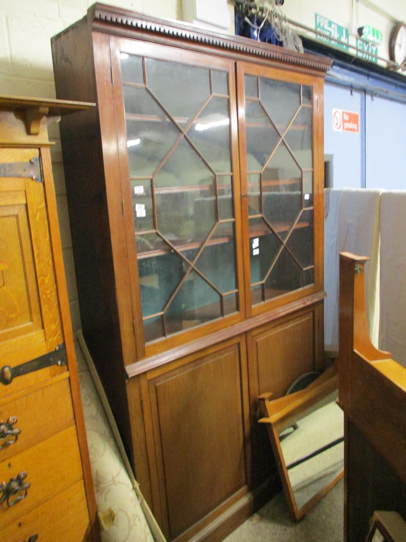 MAHOGANY GLAZED TOP SIDE CABINET, 136CM WIDE