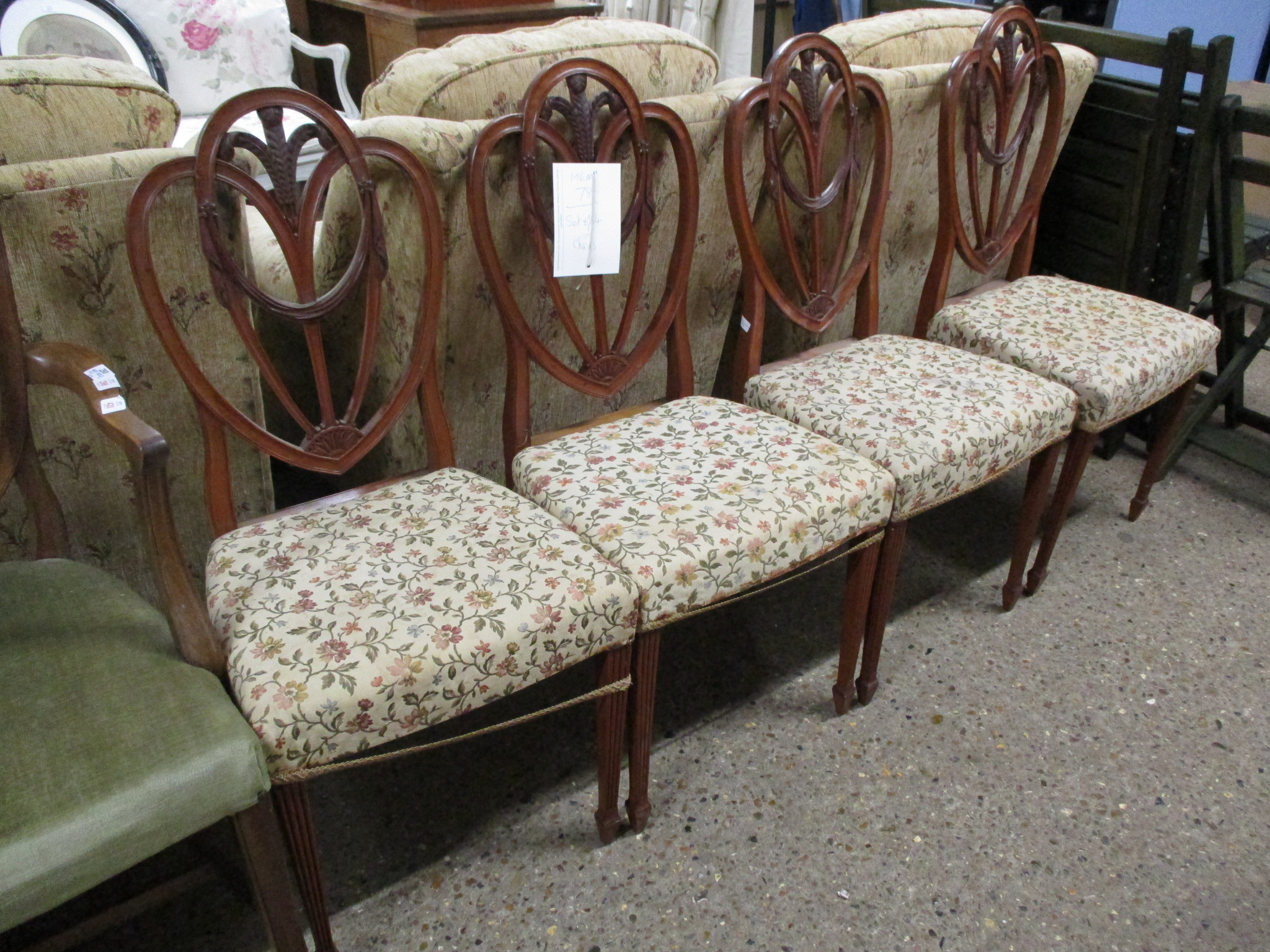 SET OF FOUR HEPPLEWHITE STYLE MAHOGANY DINING CHAIRS