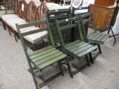 SET OF SIX GREEN STAINED MODERN FOLDING GARDEN CHAIRS