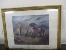 PRINT OF HORSES IN MOUNTAINOUS LANDSCAPE IN GILT FRAME