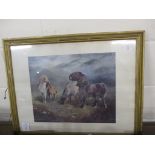 PRINT OF HORSES IN MOUNTAINOUS LANDSCAPE IN GILT FRAME