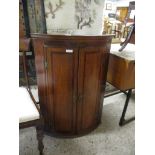 19TH CENTURY INLAID OAK BOW FRONTED CORNER CUPBOARD, 67CM WIDE
