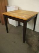 PINE TOP SQUARE KITCHEN DINING TABLE ON STAINED BASE, 86CM WIDE