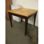 PINE TOP SQUARE KITCHEN DINING TABLE ON STAINED BASE, 86CM WIDE