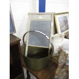 BRONZED METAL BUCKET WITH WOODEN WASHBOARD