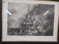 LARGE PRINT OF A NAVAL BATTLE SCENE AFTER TURNER