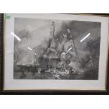 LARGE PRINT OF A NAVAL BATTLE SCENE AFTER TURNER