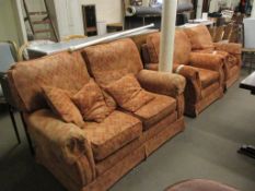 MODERN ORANGE UPHOLSTERED THREE PIECE SUITE