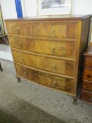 REPRODUCTION MAHOGANY BOW FRONTED CHEST OF FIVE DRAWERS, 107CM WIDE