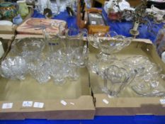 TWO BOXES OF GLASS WARES, MAINLY JUGS AND BOWLS