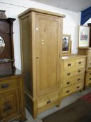 REPRODUCTION LIGHT OAK SINGLE WARDROBE WITH DRAWER BELOW, 75CM WIDE