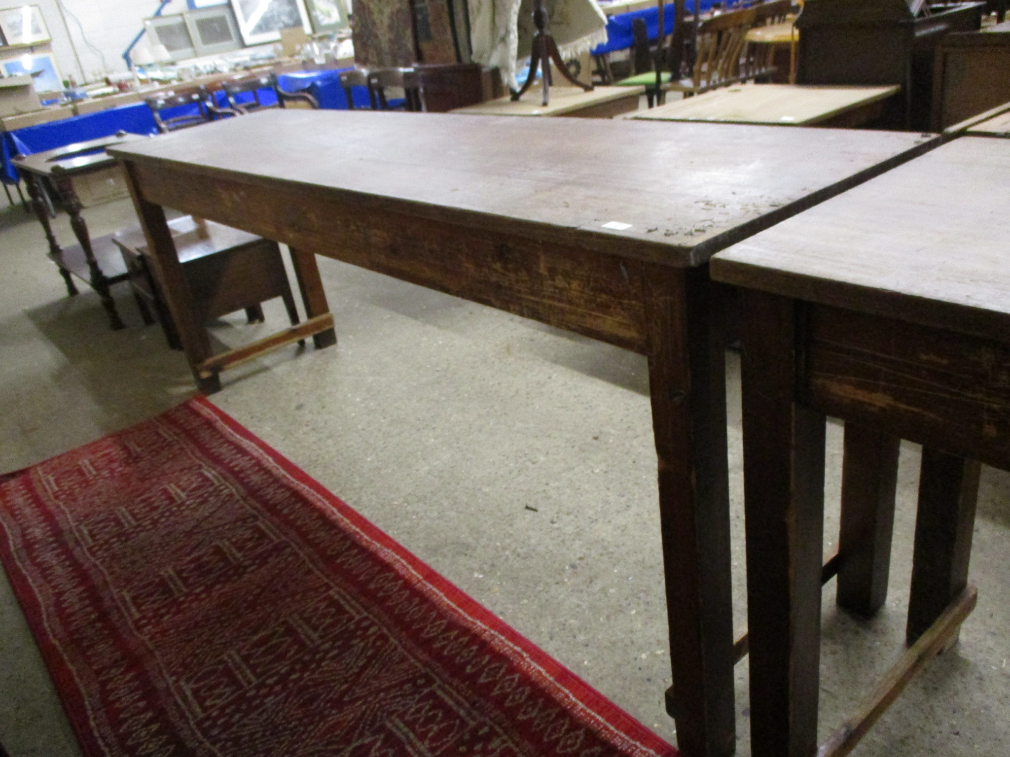 LARGE HARDWOOD RECTANGULAR WORK TABLE, 244CM WIDE