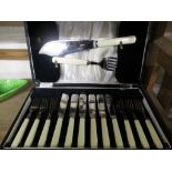 BOXED SET OF PLATED CUTLERY WITH BONE HANDLES