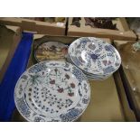 QUANTITY OF PLATES AND DISHES WITH AN ARTS & CRAFTS DESIGN, THE BASE WITH THE INITIALS OKA