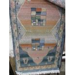 MODERN DESIGN RUNNER DECORATED WITH GEOMETRIC DESIGNS, MAINLY PALE GREEN FIELD, 67CM WIDE