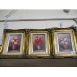 THREE FLOWER STUDIES IN MODERN GILT FRAMES