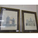 TWO WATERCOLOURS OF TOWER BRIDGE AND HORSEGUARDS PARADE, BOTH IN GILT FRAMES