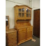 PINE GLAZED TOP KITCHEN DRESSER, 104CM WIDE