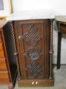 CARVED OAK MARBLE TOPPED POT CUPBOARD, 41CM WIDE