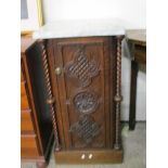 CARVED OAK MARBLE TOPPED POT CUPBOARD, 41CM WIDE