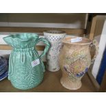 GREEN COLOURED SILVAC JUG AND FURTHER WILD FLOWER JUG BY ARTHUR WOOD & SONS