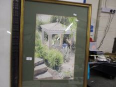 WATERCOLOUR OF A GARDEN SCENE SIGNED AUBERT, IN GILT FRAME