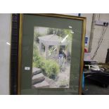 WATERCOLOUR OF A GARDEN SCENE SIGNED AUBERT, IN GILT FRAME