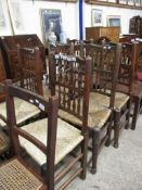 SET OF SIX LANCASHIRE STYLE SPINDLE BACK RUSH SEATED DINING CHAIRS