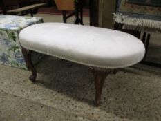 19TH CENTURY MAHOGANY OVAL STOOL ON CABRIOLE SUPPORTS, 93CM LONG