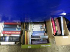 THREE BOXES OF MIXED BOOKS, MAINLY NOVELS AND BOOKS ON SEWING
