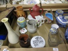 TRAY CONTAINING CERAMIC ITEMS, VARIOUS JUGS AND VASES ETC