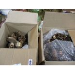 TWO BOXES OF PINE CONES, SPRAYED WITH GILT