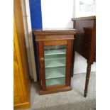 SMALL STAINED WOOD GLAZED FRONTED CABINET, 46CM WIDE