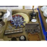 TRAY CONTAINING CERAMIC AND METAL ITEMS INCLUDING COFFEE MILL, FACE MASK ETC