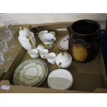 TRAY CONTAINING CERAMICS INCLUDING A WEDGWOOD PART COFFEE SET COMPRISING FIVE CUPS, SAUCERS, SUGAR