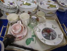 TRAY CONTAINING CERAMIC ITEMS INCLUDING CHRISTMAS PLATES FROM ROYAL DOULTON AND COMMEMORATIVE MUGS